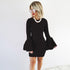 Solid Long Sleeve Knee-Length Dress #Mini Dress #Black